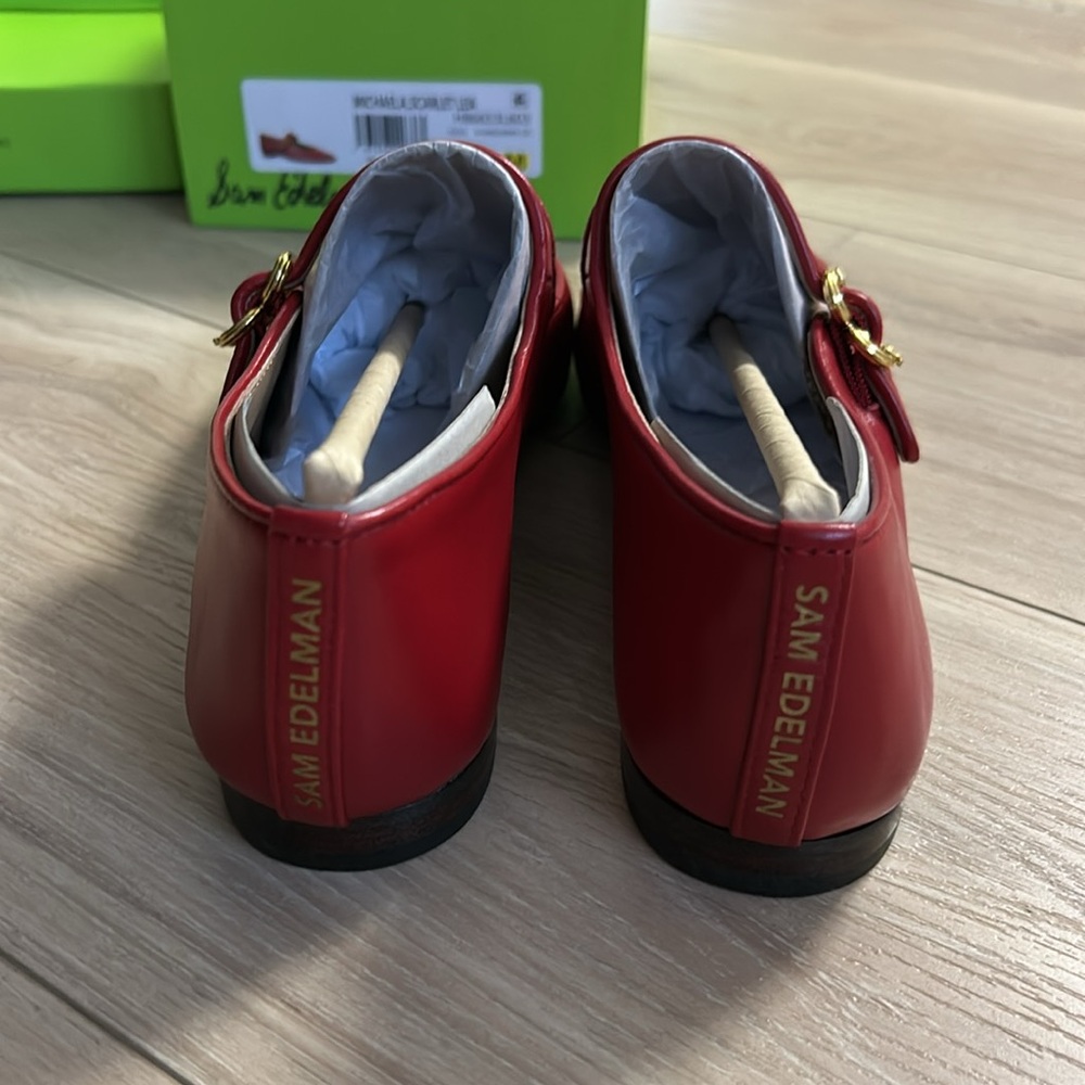 Sam Edelman Red Mary Jane Flats with Gold Buckle - Picture 15 of 16